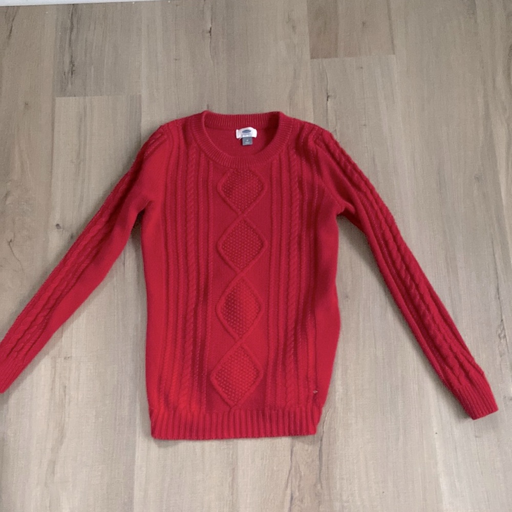 Red cableknit sweater